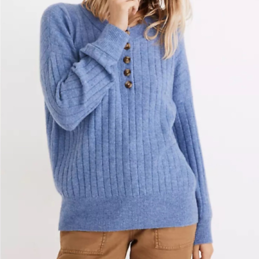 Madewell Bowden‎ Henley Sweater Blue Wool Alpaca Blend Women’s Sz S Preppy